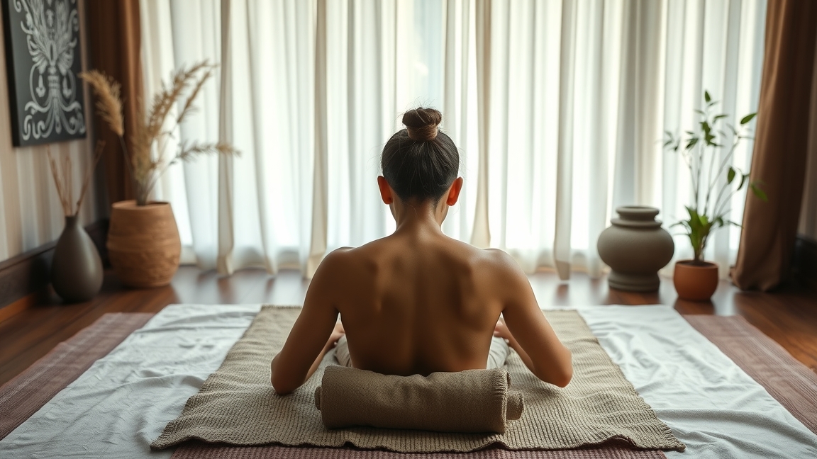 Női figura köpölyözés terápia közben relaxáló környezetben.