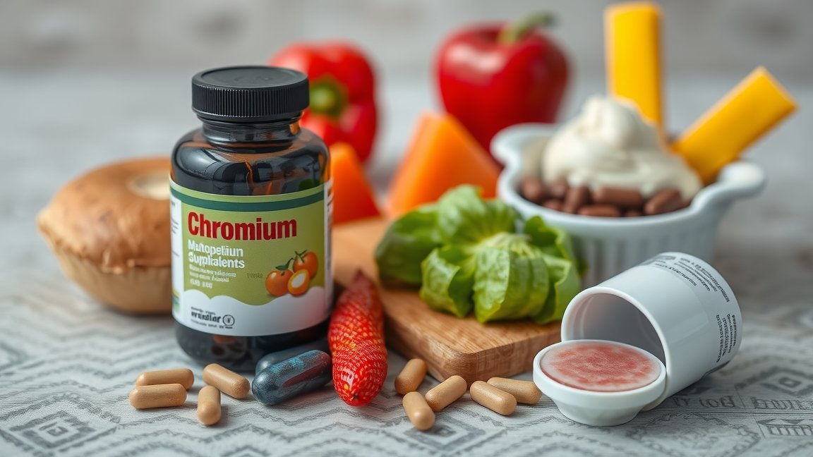Króm kiegészítők és tápláló ételek a stabil anyagcsere érdekében.