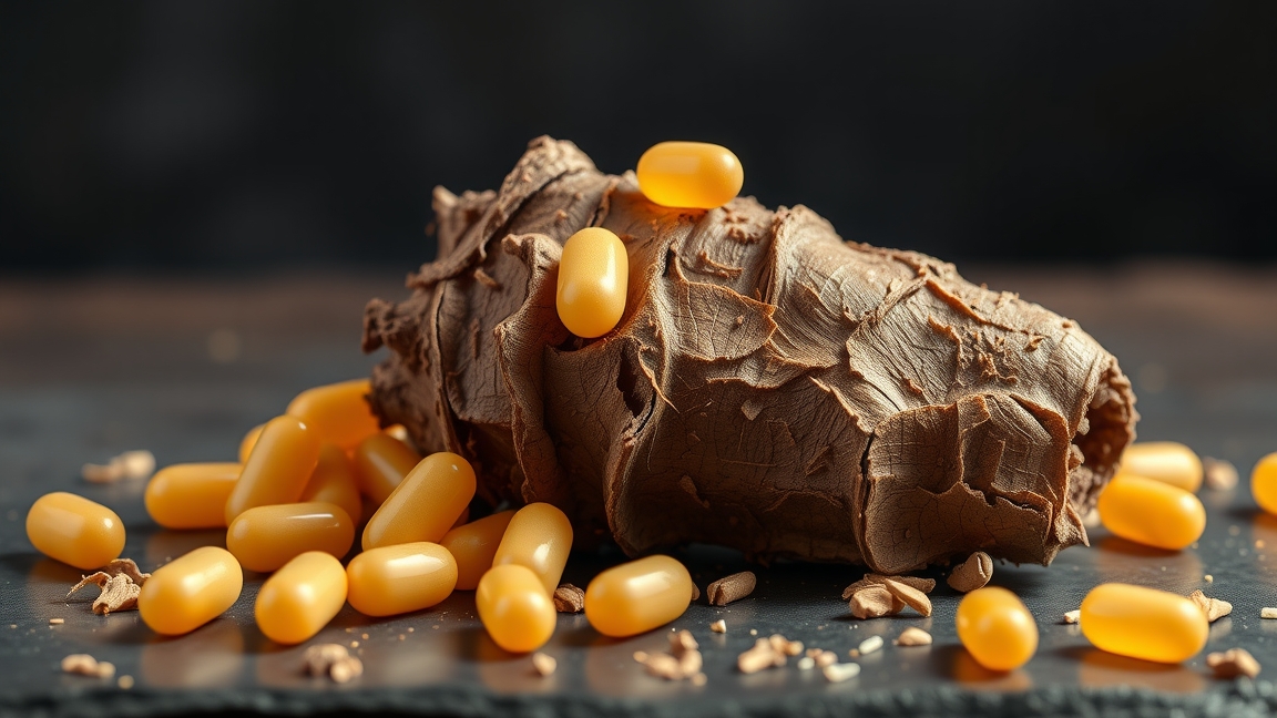 Maca gyökér és kapszulák a természetes kiegészítők között.