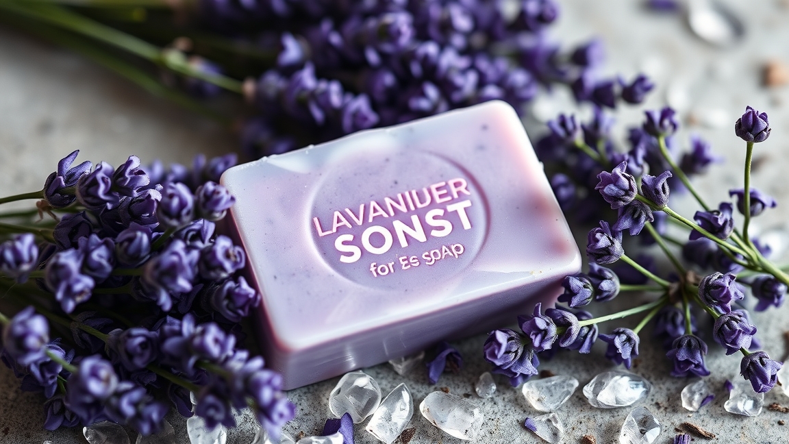 Levendula szappan virágokkal és kristályokkal díszítve
