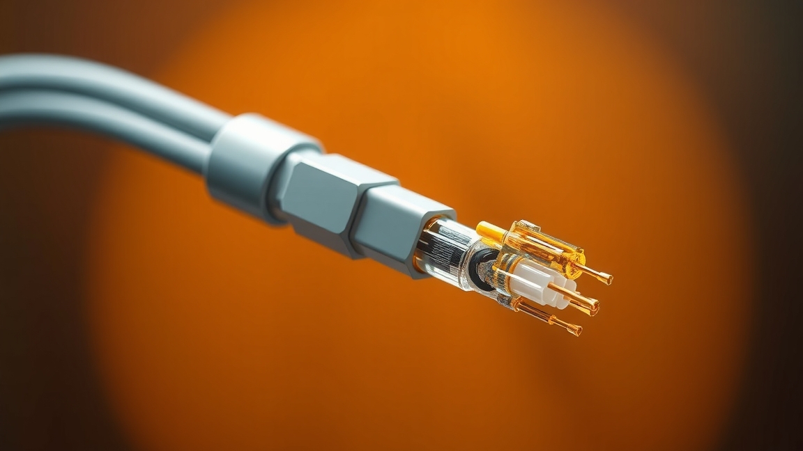 Optikai kábel közeli kép, amely bemutatja a csatlakozókat.