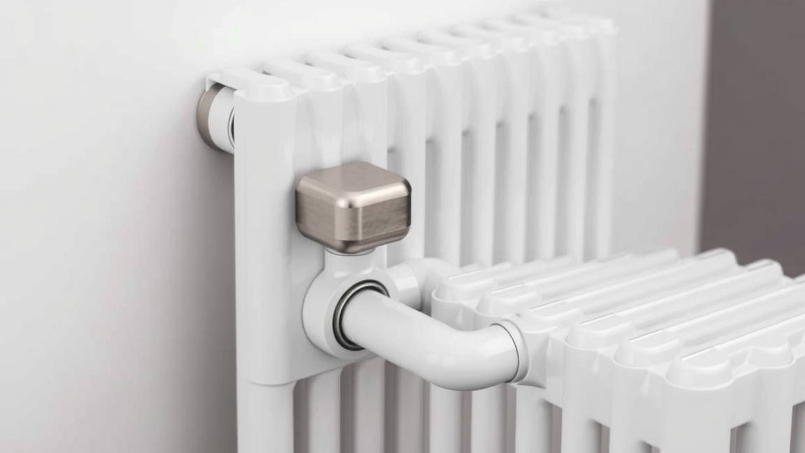 Radiátor sarokszelep részletes képe, fűtés optimalizálásához.