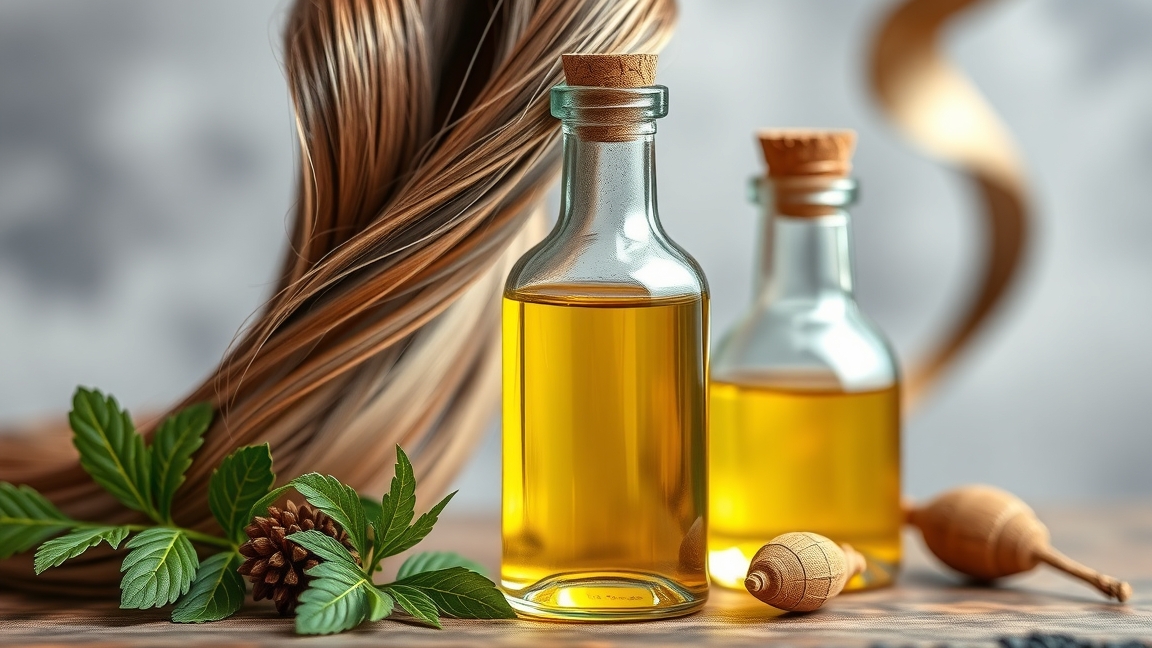 Ricinusolaj üvegpalackok és egészséges haj