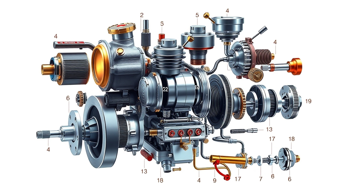Robogó karburátor és motor alkatrészek ábrázolása részletesen.