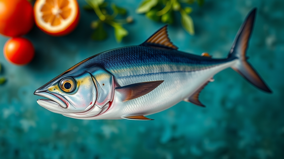 Friss tonhal friss zöldségekkel és citrusokkal a tenger kincse.