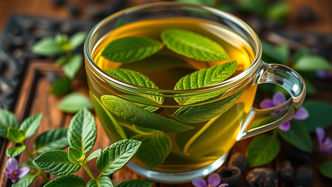 Friss Veronika tea levelek egy csésze zöld teában.