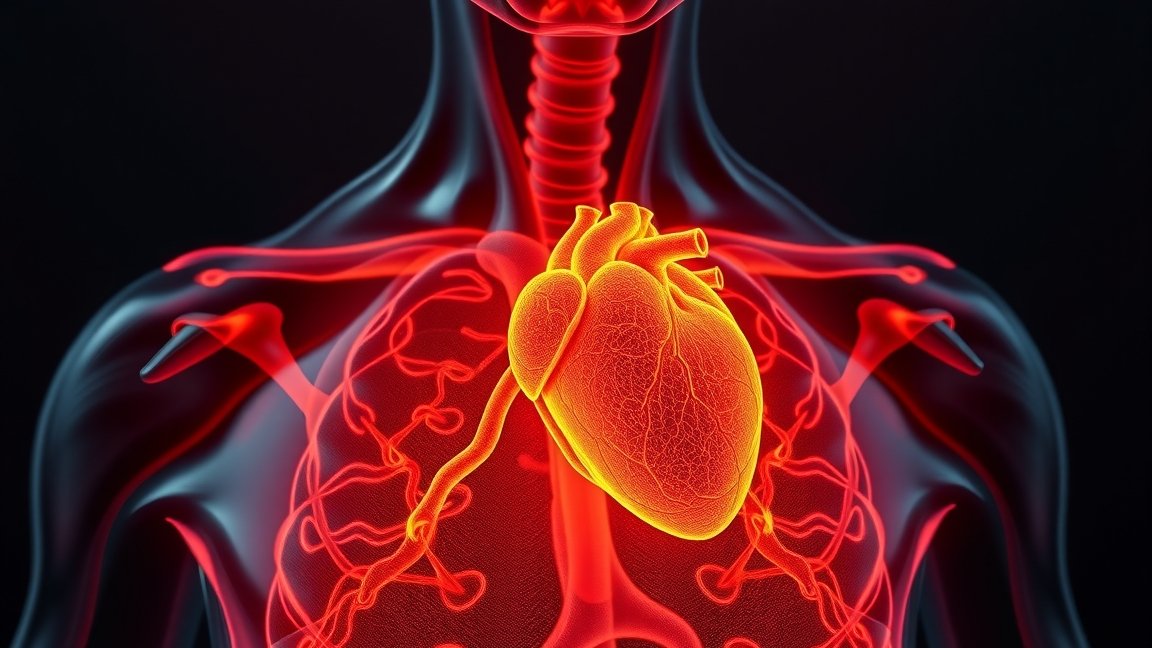 3D illusztráció a szív- és érrendszerről, B3-vitamin hatásaira utalva.