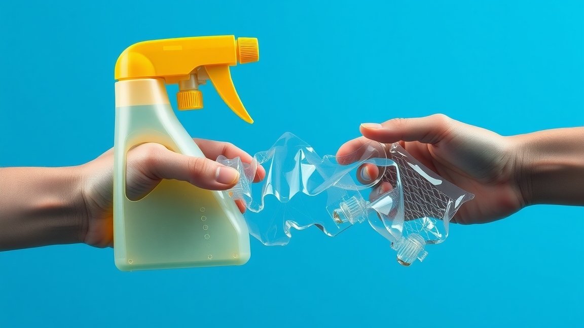 Műanyag spray palack és összegyűrt műanyag flakon