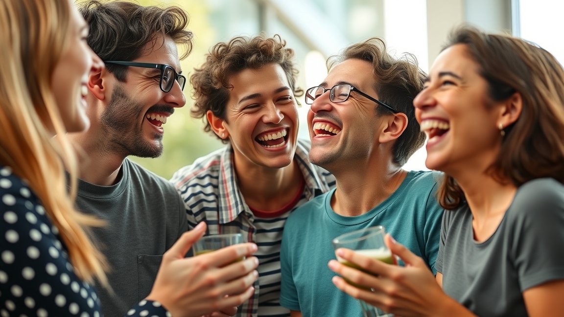 Vidám barátok nevetnek és élvezik az együtt töltött időt.