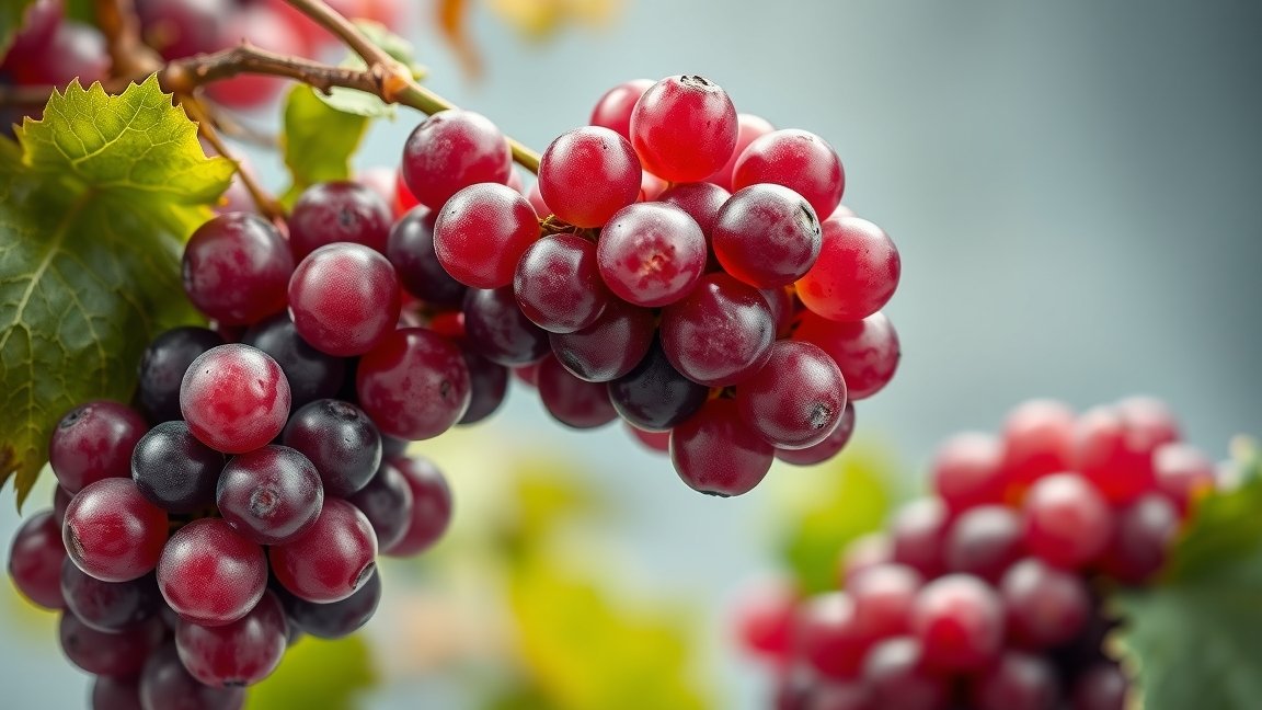 Friss szőlőfürtök, gazdag antioxidánsokban és rostokban