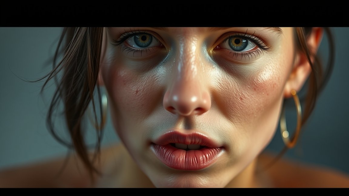 Fiatal nő arcbőrének közeli fotója, száraz és gyulladt részekkel.