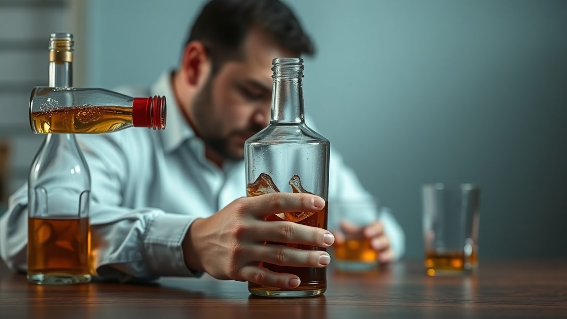 Alkoholfogyasztás, egy férfi, aki túlzásba vitte a piát.