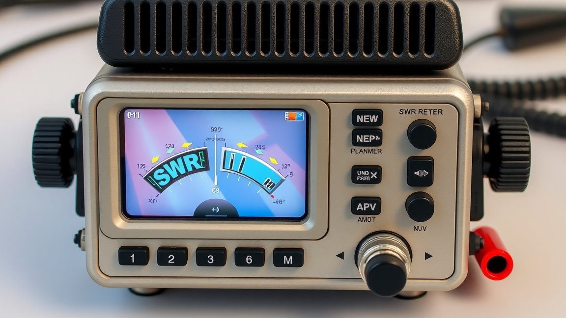 Digitális SWR mérő az antennarendszer teljesítményének optimalizálásához.