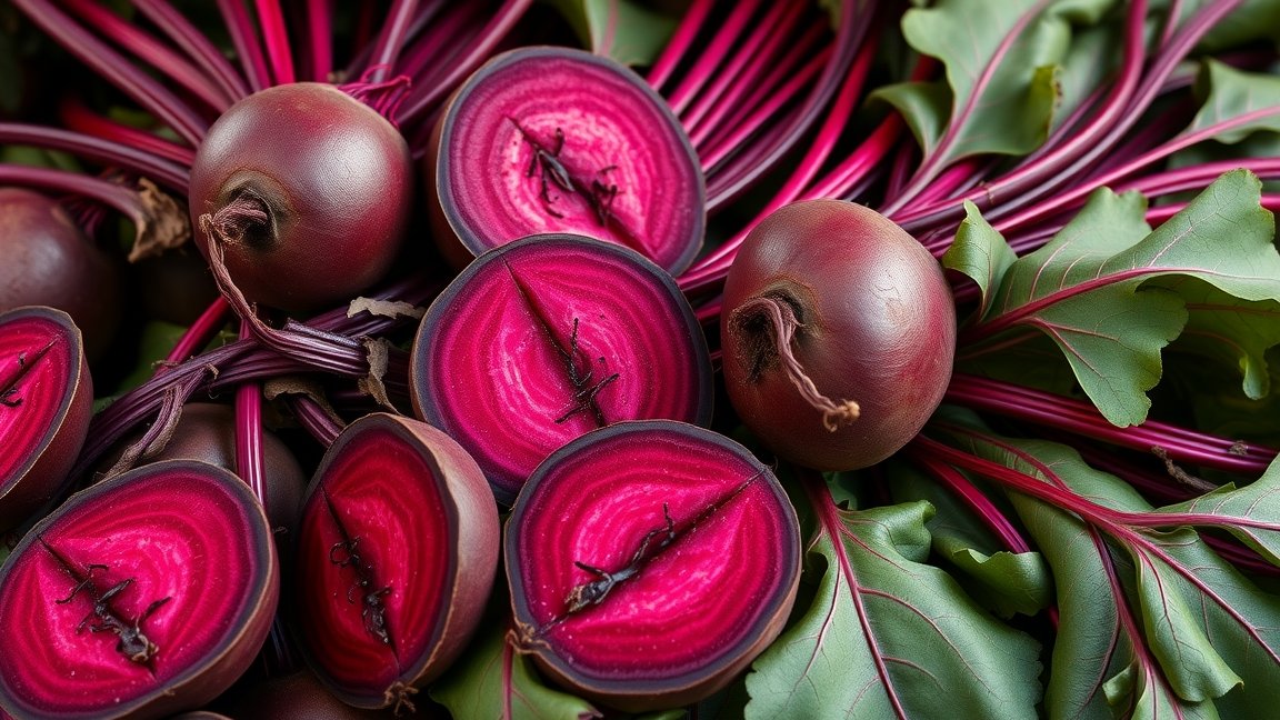 Friss bio céklák és zöld leveleik, egészséges táplálkozás.