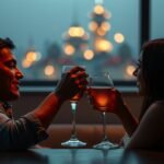 Pár egy ital társaságában, ami tükrözi az alkoholfogyasztás hatásait.