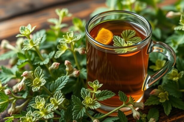 Szurokfű tea friss gyógynövényekkel és lime szelettel