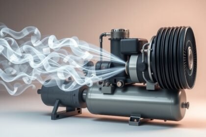 Levegőkompresszor működés közben sűrített levegőt előállítva.