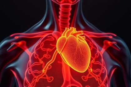 3D illusztráció a szív- és érrendszerről, B3-vitamin hatásaira utalva.