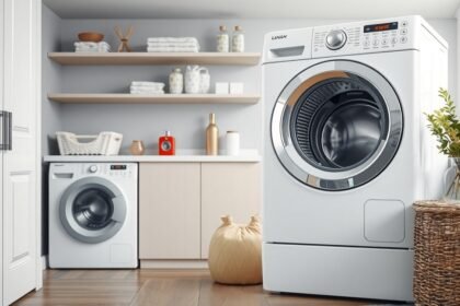 Modern mosógép és háztartási tárolás otthon