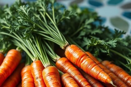 Friss sárgarépák zöld levélzettel, egészséges táplálkozáshez.