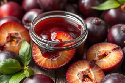 Szilvalekvár zamatos szilvával, egészséges alternatíva az emésztés támogatására.