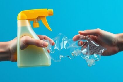 Műanyag spray palack és összegyűrt műanyag flakon