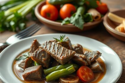 Tálalt pacal friss zöldségekkel és fűszerekkel