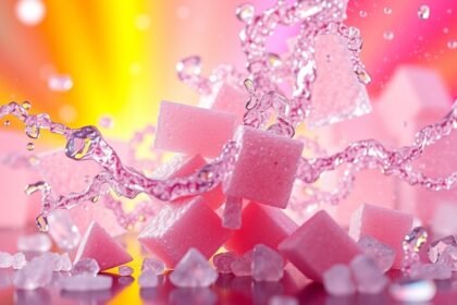 Szőlőcukor és vízcseppek színes háttérrel, energiaforrás kép.