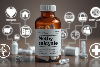 Metil-szalicilát tartalmú gyógyszeres üveg egészségügyi ikonokkal