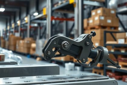 Kézi pántológép munka közben a csomagolástechnikában