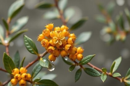 Homoktövis virág és gyümölcs részlete, természetes szépségápoláshoz.