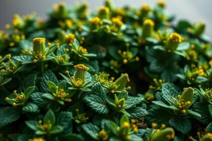 Zöld arany növény virágokkal, természetes immunerősítő hatással.