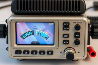 Digitális SWR mérő az antennarendszer teljesítményének optimalizálásához.