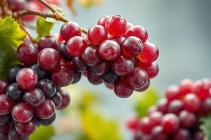 Friss szőlőfürtök, gazdag antioxidánsokban és rostokban