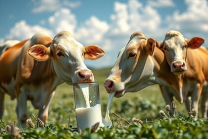 Tehének friss tejet isznak egy üvegből a mezőn.