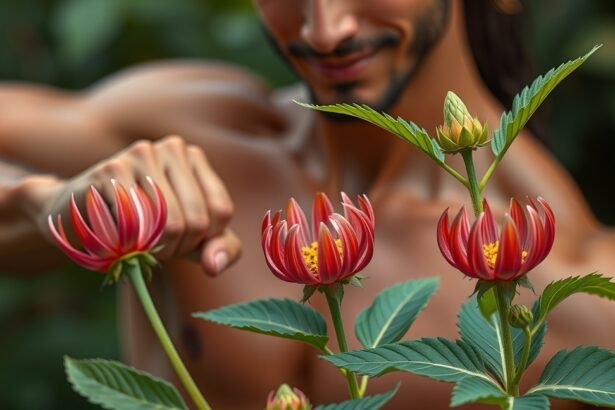 Tribulus Terrestris növény sportoló mellett, izomépítés és energiaszint támogatás.