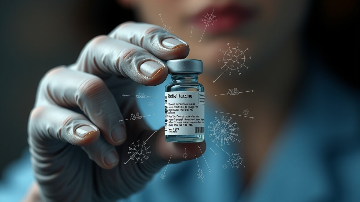 Influenza elleni vakcina bemutatása, egészségügyi szakember kezében.