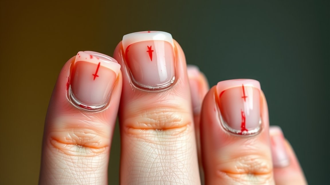 Köröm állapot és egészségi jelek, vörös vonallal megjelölve.