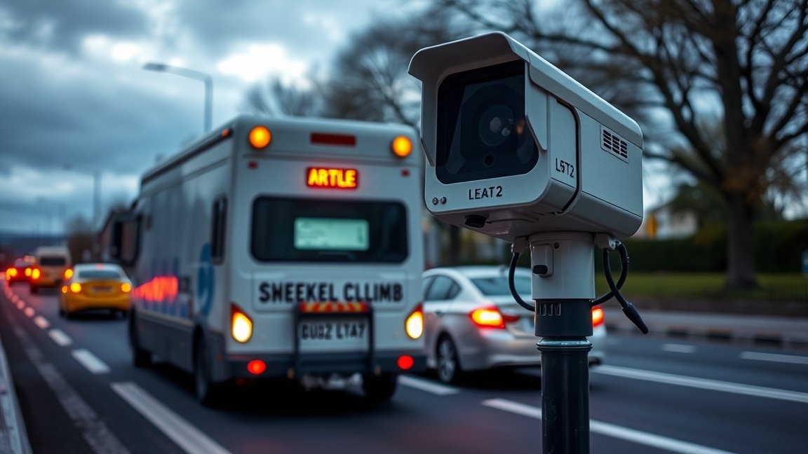 Mobil traffipax a közlekedés során sebességellenőrzéshez.