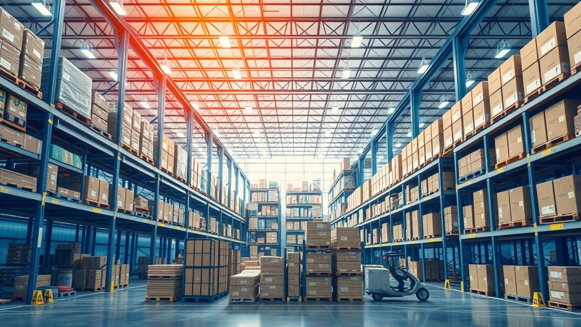 Modern raktár belső tér logisztikai folyamatokhoz