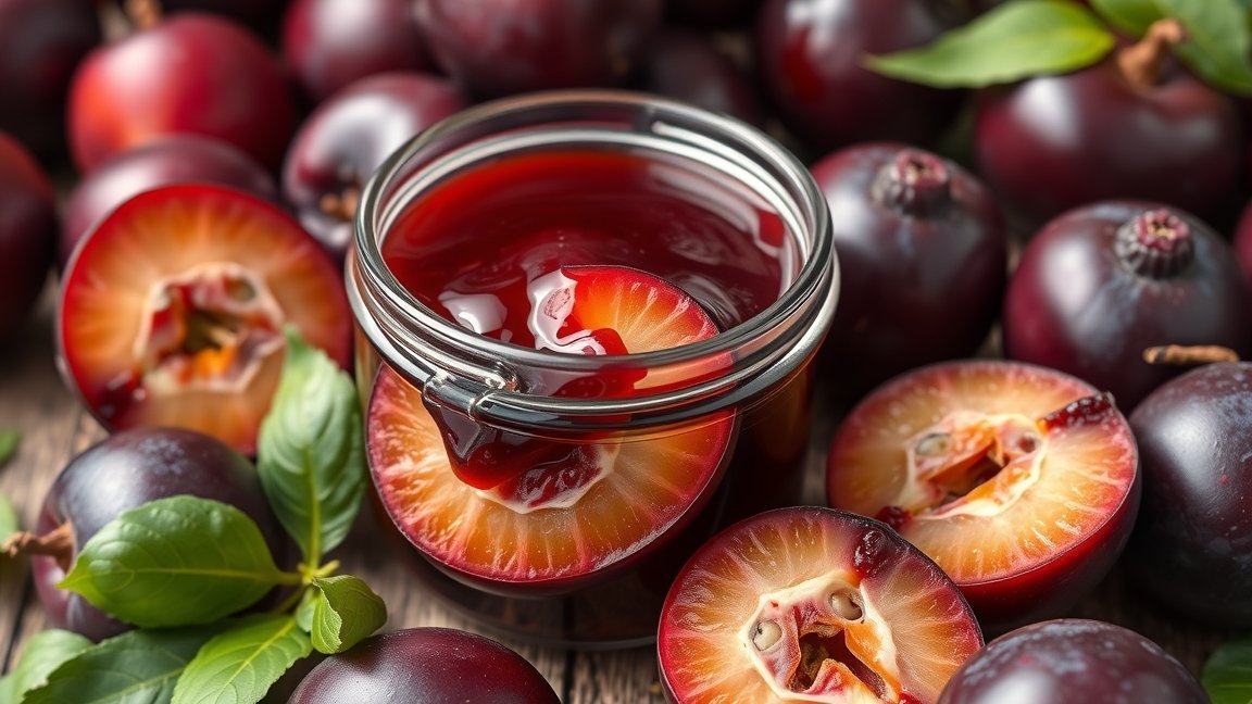 Szilvalekvár zamatos szilvával, egészséges alternatíva az emésztés támogatására.