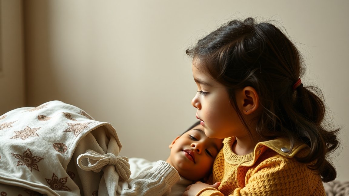 Két gyermek, egyik pihen, másik vigyáz rá, a biztonságos kötődés szimbóluma.