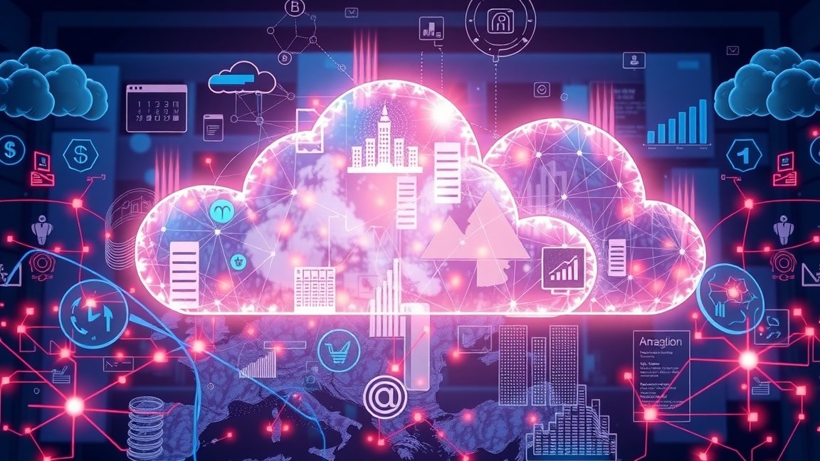 Felhőalapú szolgáltatások és digitális transzformáció vizualizációja.