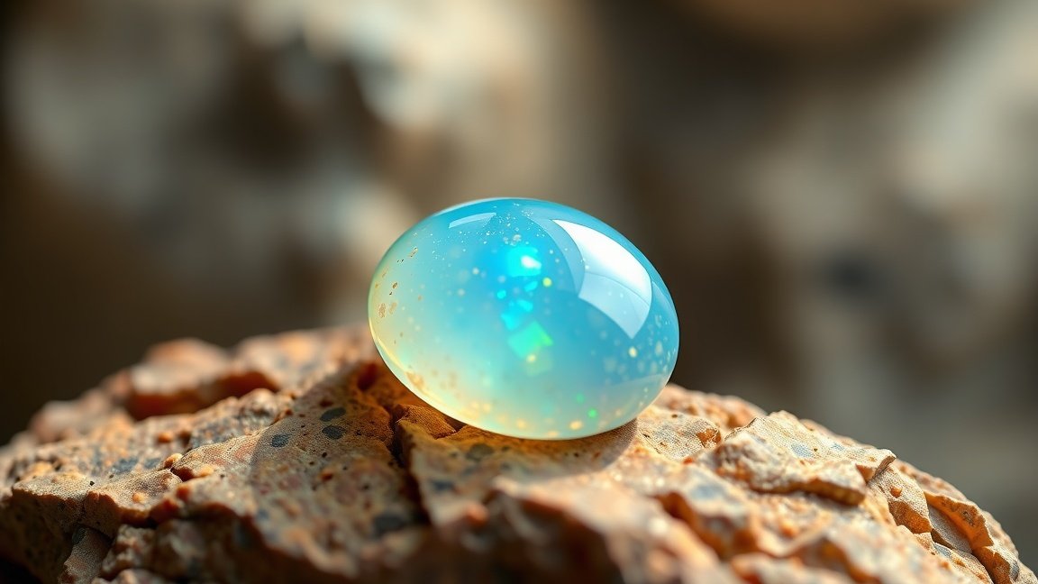 Kék opál kő részletes nézete sziklahalmon