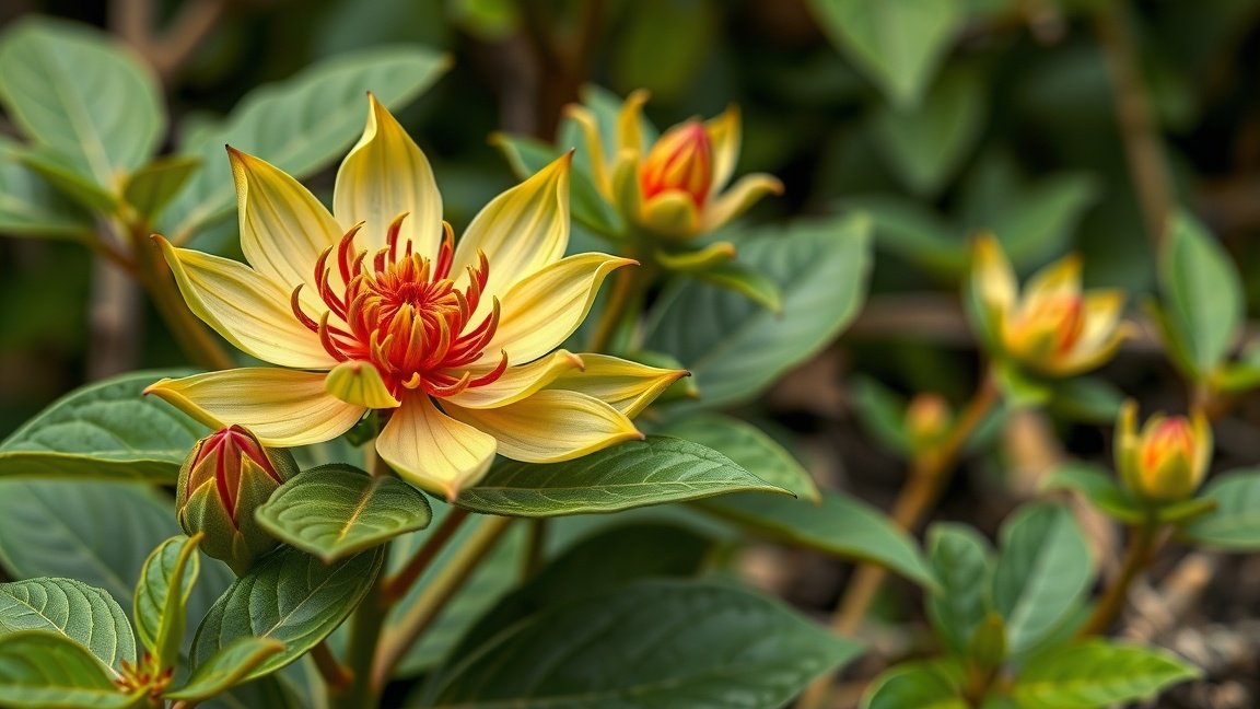 Királydinnye virágai zöld levelek között, egészség és természetes hatások