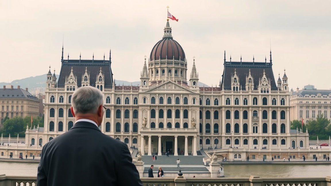 A magyar Országgyűlés épülete a háttérben, politikai események színhelye.
