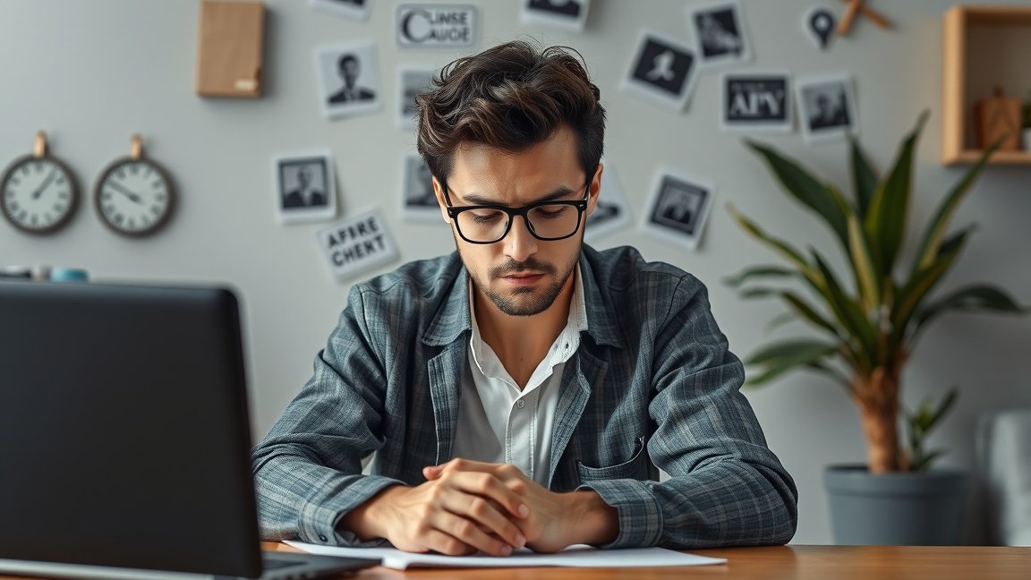 Férfi stresszkezelés közben, a napi kihívások hatásainak feltérképezésével.