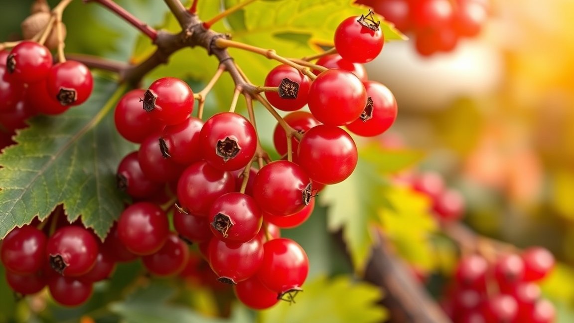 Piros ribizli bogyók friss levelekkel