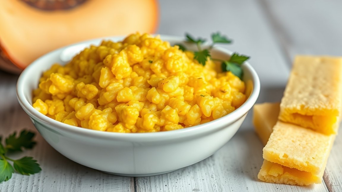 Gluténmentes puliszka sajttal tálalva friss petrezselyemmel.