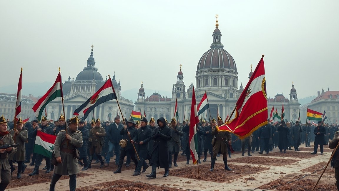 Rákóczi-szabadságharc megemlékezés, zászlók felvonulása.